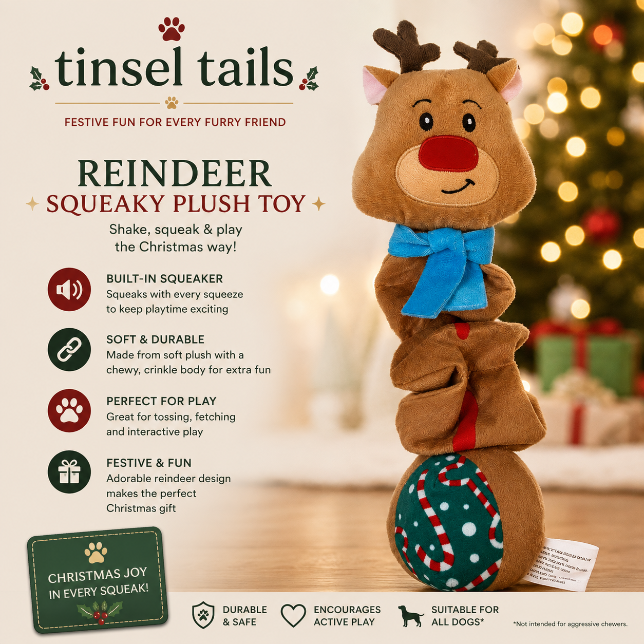 Christmas Squeaky Plush Dog Toy