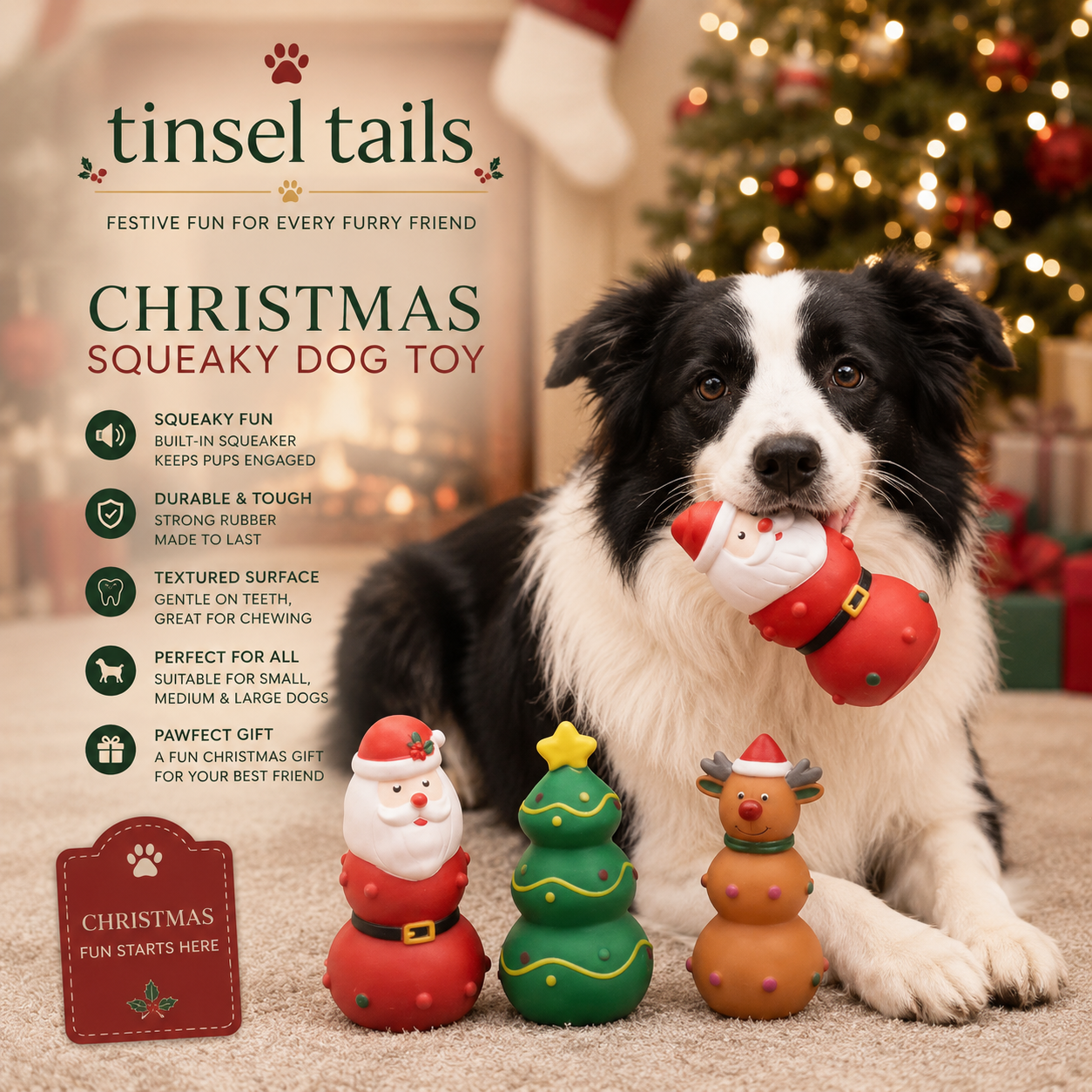 Christmas Squeaky Rubber Dog Chew Toy