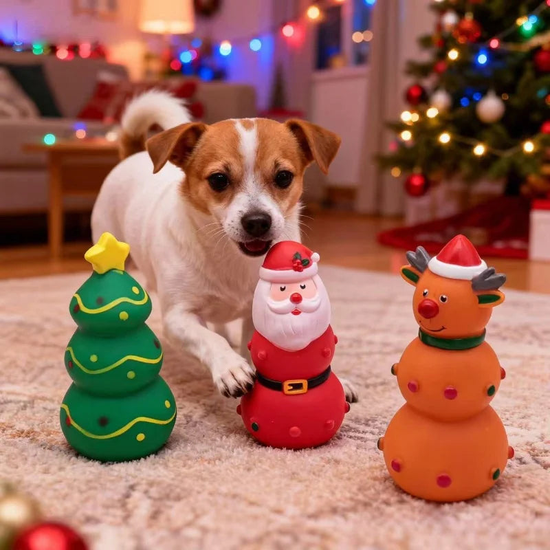 Christmas Squeaky Rubber Dog Chew Toy