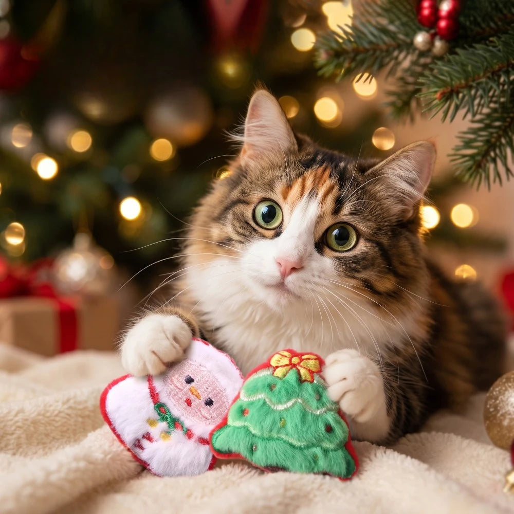 6-Piece Christmas Plush Cat Toy Set