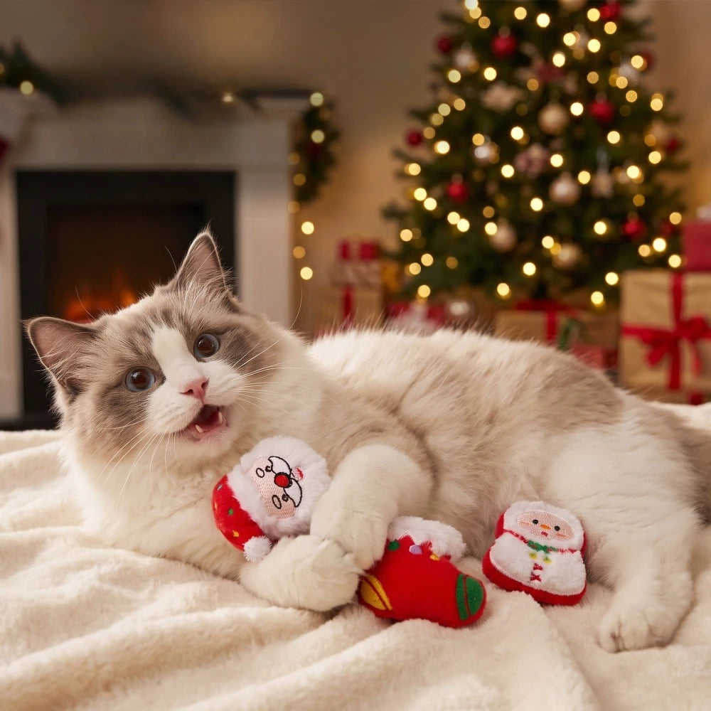 6-Piece Christmas Plush Cat Toy Set