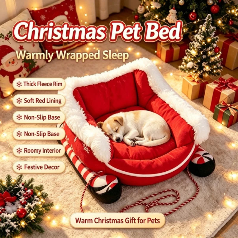 Christmas Sleigh Pet Bed for Dogs & Cats | Tinsel Tails