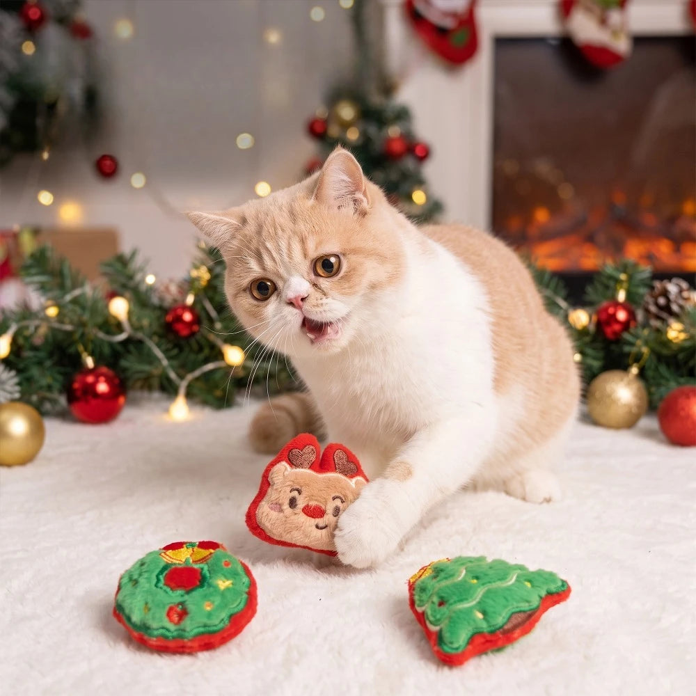 6-Piece Christmas Plush Cat Toy Set