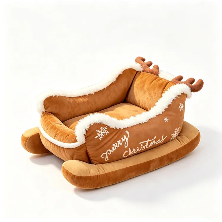 Christmas Sleigh Pet Bed for Dogs & Cats | Tinsel Tails