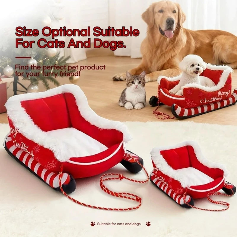 Christmas Sleigh Pet Bed for Dogs & Cats | Tinsel Tails