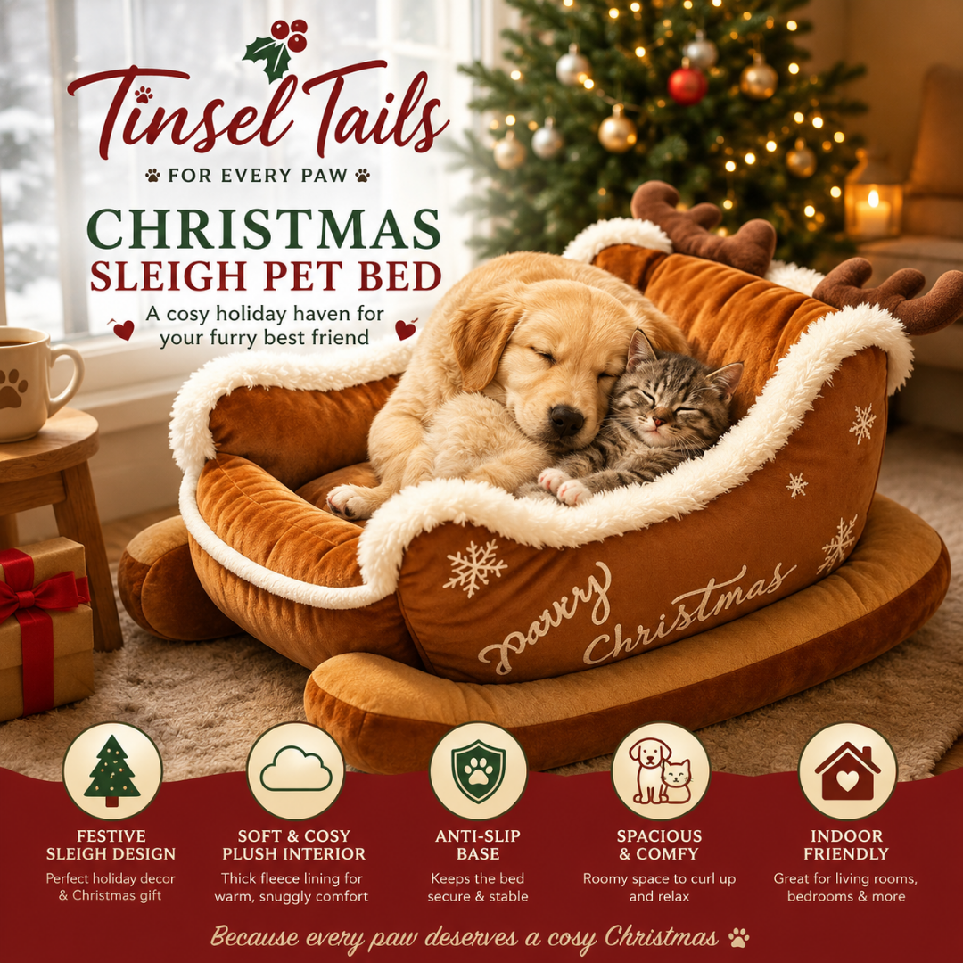 Christmas Sleigh Pet Bed for Dogs & Cats | Tinsel Tails